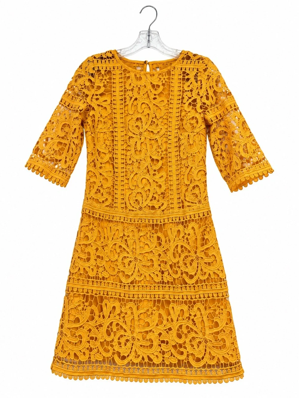 Little Mistress Mustard Yellow Lace Mini Dress Size US 4 / UK 8